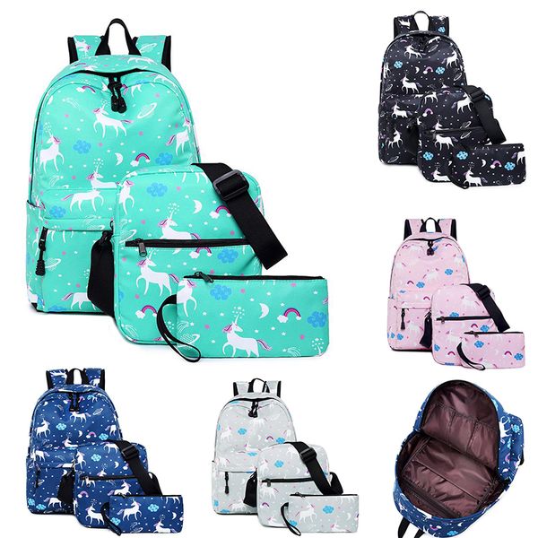 

2018 women unicorn 3pcs/set backpack handbag schoolbag bagpack for teenagers girls computer trip student outdoor storage bag 20pcs tc180907