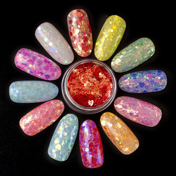 

12 colors/set mermaid flakes nail sequins utrathin holo hexagon tips polish glitter nail art decorations pigment, Silver;gold