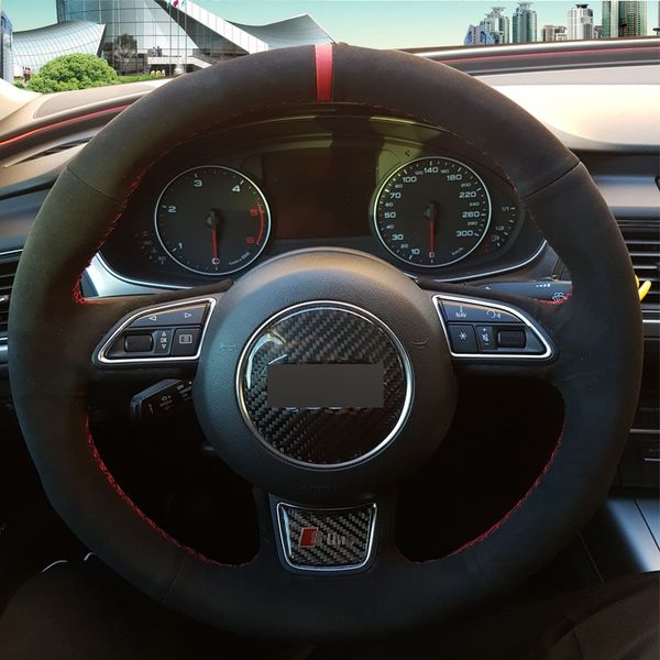 

black suede diy hand-stitched car steering wheel cover for audi a1 a3 a5 a7