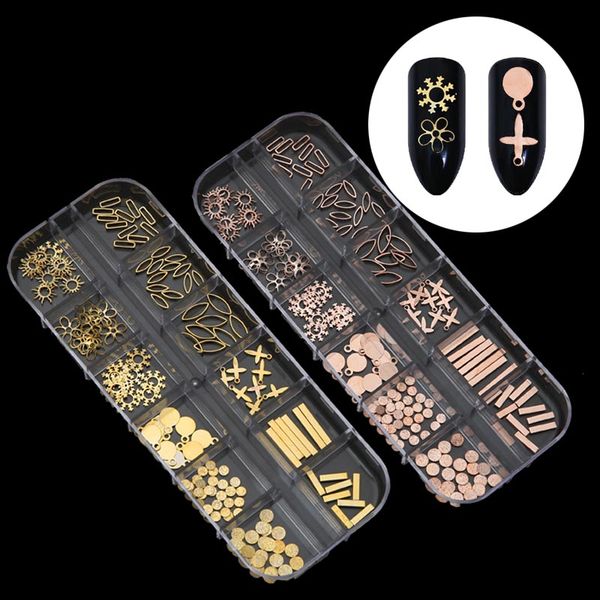 

metallic mix multi-shaped studs rose gold frame metal nail art idiy gems decoration rhinestones box diy tips, Silver;gold