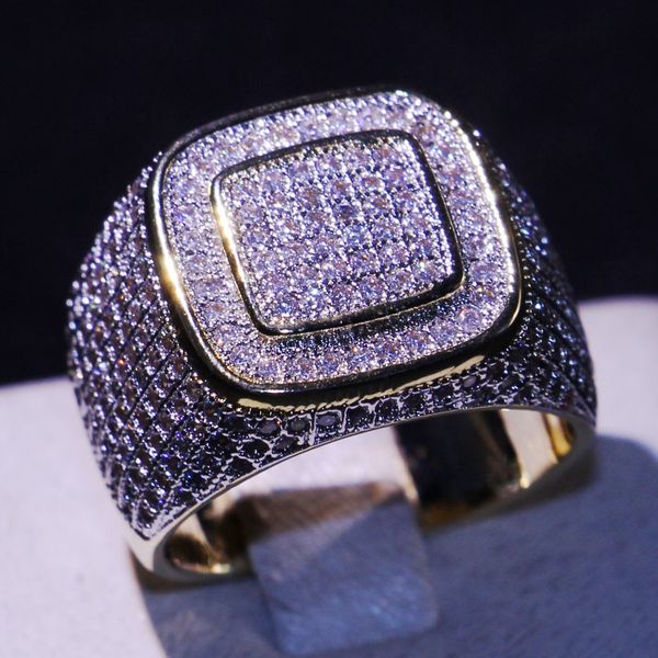 

cookital brand new face luxury jewelry 925 sterling silver&gold filled pave full white sapphire cz diamond finger band ring for men gift, Slivery;golden