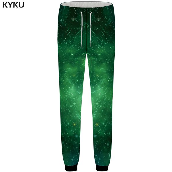 

kyku galaxy pants men green meteors sweatpants joggers pace anime 3d print pants bodybuilding hip hop mens trousers casual new, Black