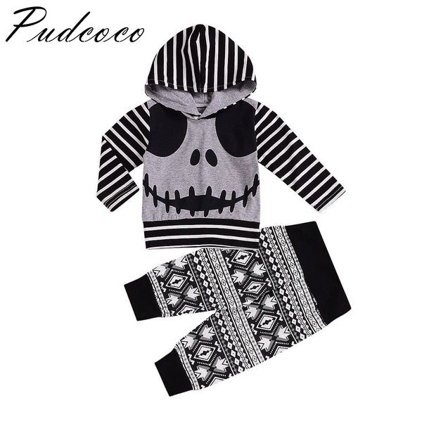 

pudcoco 2018 brand new for infant baby boy girl long sleeve halloween hooded +pants outfits clothes, White