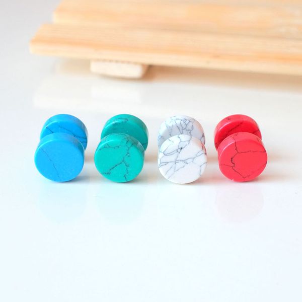 

двухсторонний круглый бирюзовый уха шпильки для женщин девушки из нержавеющей стали метросексуалы гипоаллергенный гантели серьги, Golden;silver