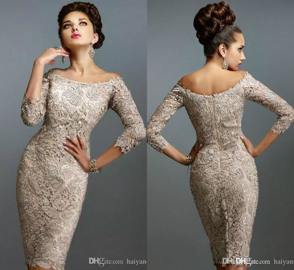 

mother of the bride dresses scoop lace 3/4 long sleeves knee length plus size mother of the groom gowns wedding guest dress, Black;red