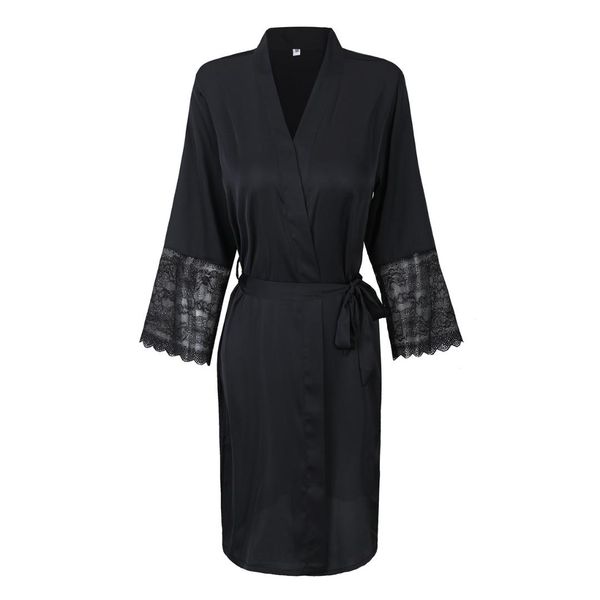 

black women robe summer kimono bathrobe gown rayon sleepwear nightgwon lady lace bride bridesmaid wedding robe gown, Black;red