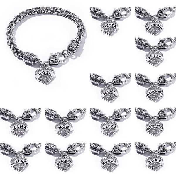 

family members bracelet alloy with rhinestone heart shape family appellation bracelets for women and men jewelry gift wholesale, Golden;silver
