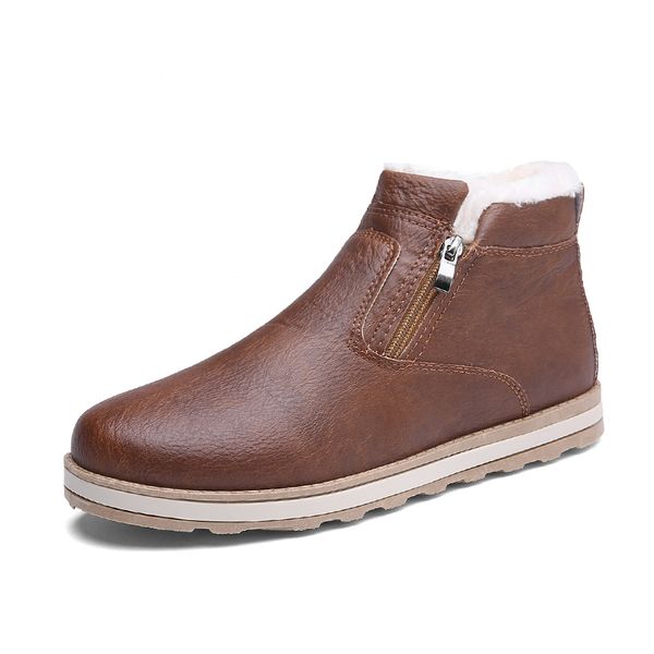 

men winter warm boots casual shoes men fashion plush snow boots ankle boots fur leather footwear botas size39-44, Black