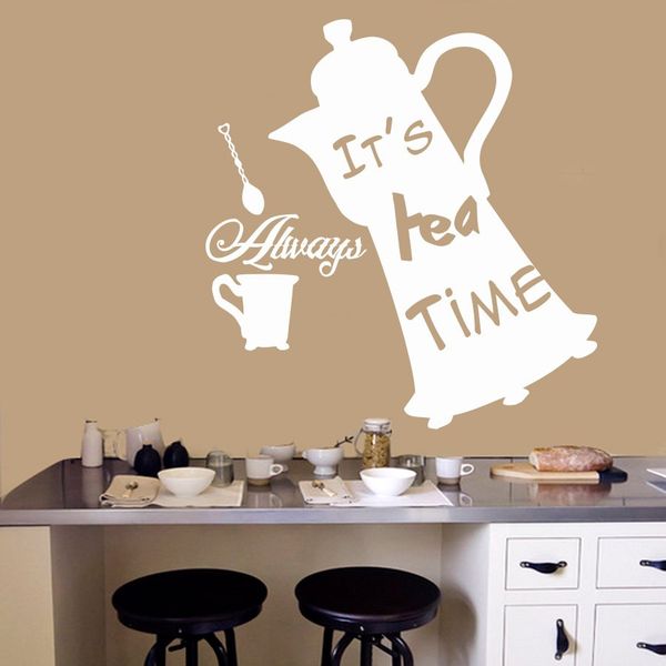 Alice In Wonderland It Is Tea Time Special Teapot Silhouette Wall Sticker For Living Room Kids Bedroom Home Decoration Wall Sticker Quote Wall Sticker