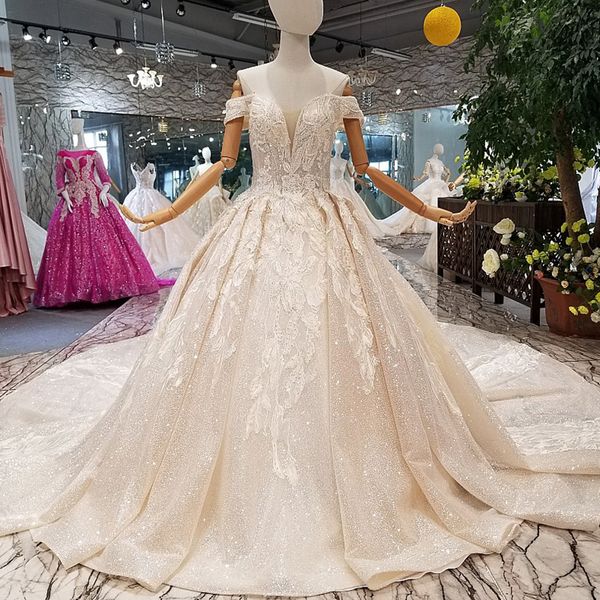 

luxury shiny wedding gown with glitter sweetheart off the shoulder lace up v-back wedding dresses from real factory high quality, White