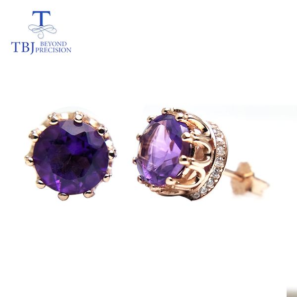 

tbj,new design natural amethyst gemstone earring for girls daughter women gift 925 sterling silver shiny fine jewelry with box, Golden;silver