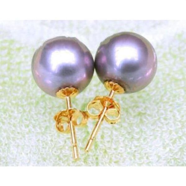 

14 k желтое золото 10-11 мм натуральный круглый фиолетовый южное море стад жемчужные серьги, Golden