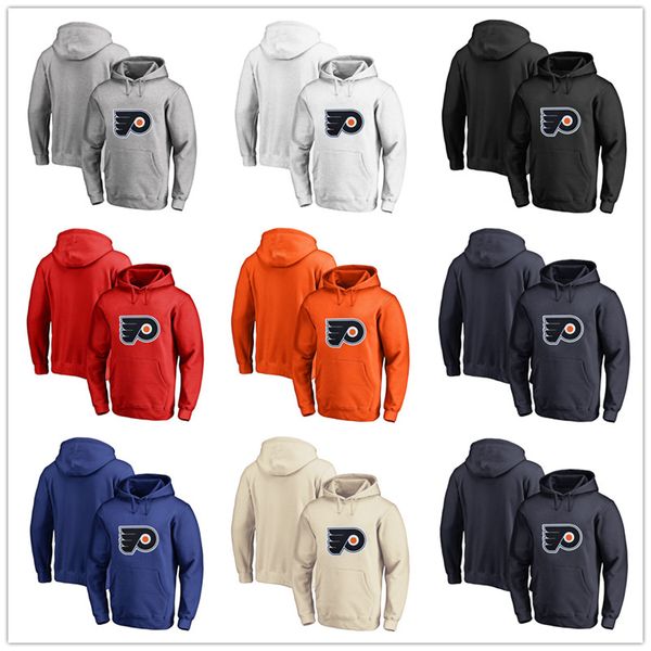 

men's philadelphia flyers fanatics branded black ash white red orange embroidery primary logo pullover hoodies long sleeve outdoor wear, Blue;black