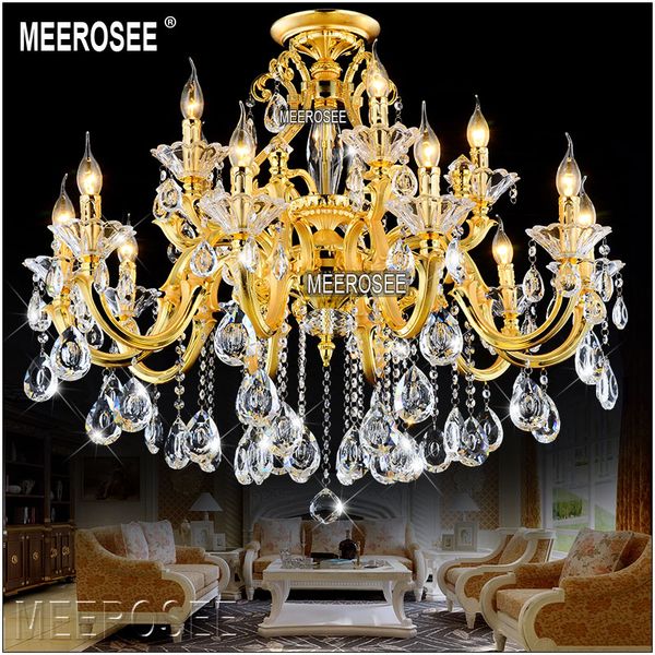 

luxurious golden chandelier crystal light fixture modern pendant lustre lamp fitting suspension light with 100% k9 crystal md88008