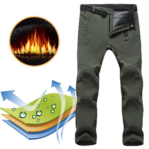 

men winter warm cargo pants thermal fleece pants mens army green trousers waterproof windproof cotton, Black