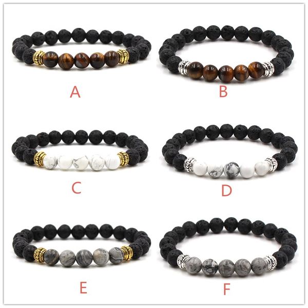 

6styles natural black lava stone tiger's eye turquoise beads bracelet essential oil perfume diffuser bracelet for women men