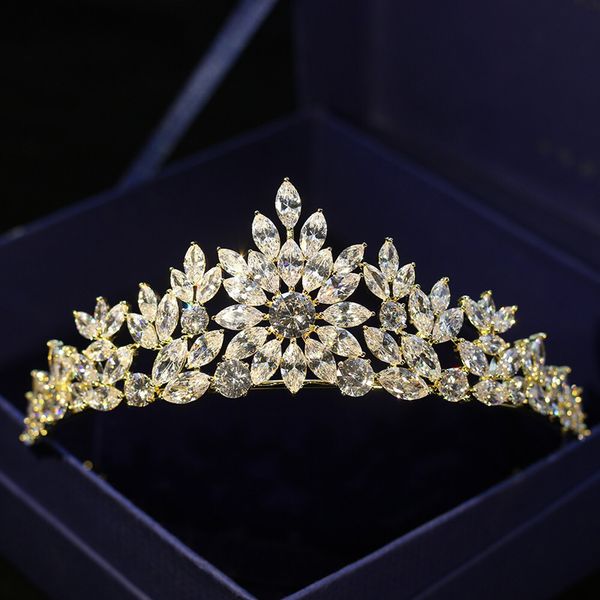 

bavoen silver brides crowns tiaras full zircon crystal wedding hair accessories elegant evening hair jewelry, Golden;white