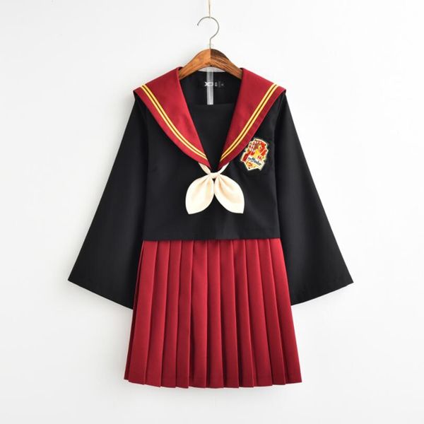 

hp gryffindor girls womens cosplay costumes lolita sailor jk uniform skirt sets, Black;red