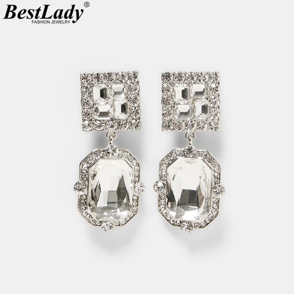 

lady boho fashion glass drop earrings for women dangle pendant earrings shiny geometric jewelry wedding gifts party, Silver