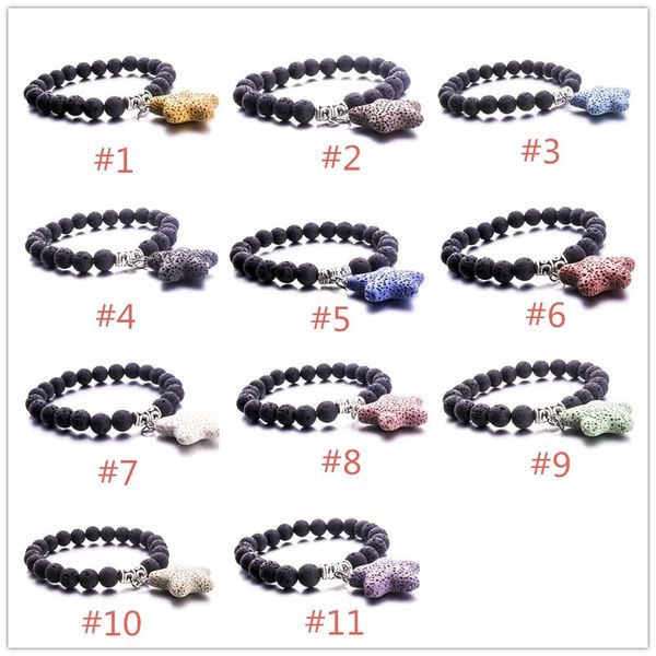 

8mm natural black lava stone heart starfish charms bracelet diy essential oil diffuser bracelet for women yoga jewelry