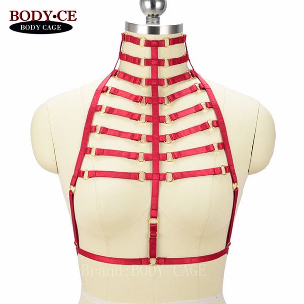 

women body harness bra elastic adjust cage bondage lingerie hollow-out elastic halte bustier burlesque corset ravewear, Black;white