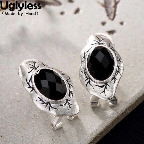 

uglyless real s 990 silver fine jewelry women vintage handmade lotus leaf studs earrings natural chalcedony brincos retro bijoux, Golden;silver