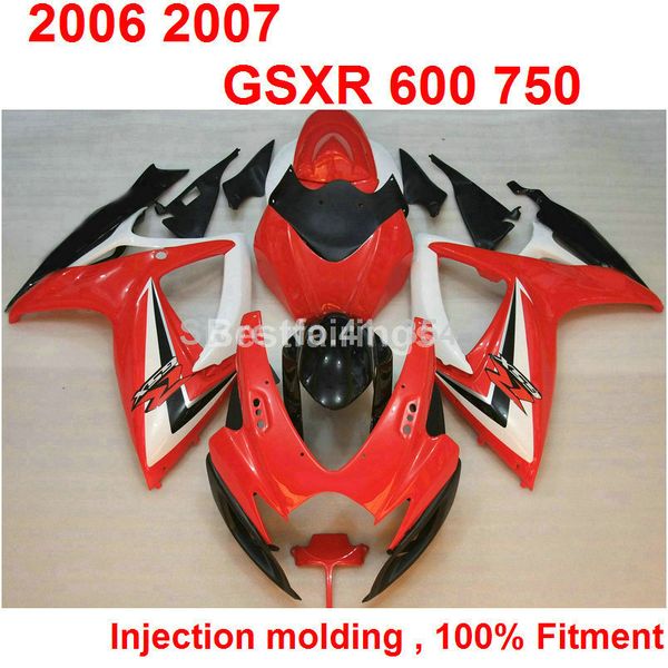 Heißer Verkauf Spritzguss-Verkleidungsset für Suzuki GSXR600 GSXR750 2006 2007 rot weiß schwarz GSXR 600 750 06 07 GF46