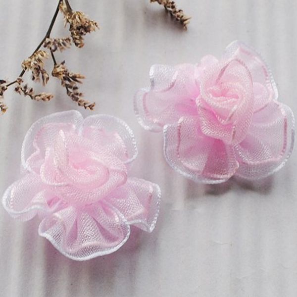 15 pcs cor-de-rosa 2tone organza fita flores apliques diy artesanato casamento fornecimento