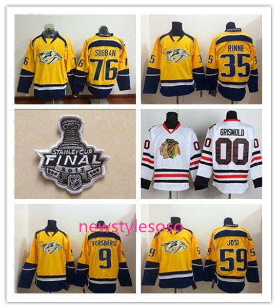 

#00 clark griswold 2017 stanley cup final nashville predators 9 filip forsberg 35 pekka rinne 76 pk subban 59 roman josi yellow ice hockey, Black;red