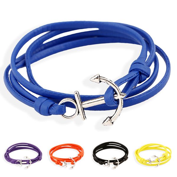 

vintage colorful multilayer pu anchor bracelet for men women gift navy style leather bracelet wholesale drop shipping, Golden;silver