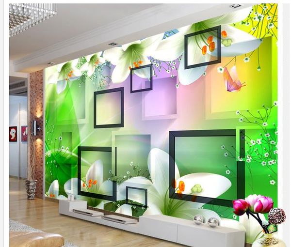 

3d beautiful lily tv background wall decoration painting wallpapers for living room