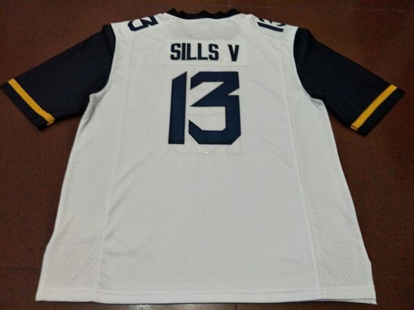 

men west virginia mountaineers #13 david sills v real full embroidery college jersey size s-4xl or custom any name or number jersey, Black;red