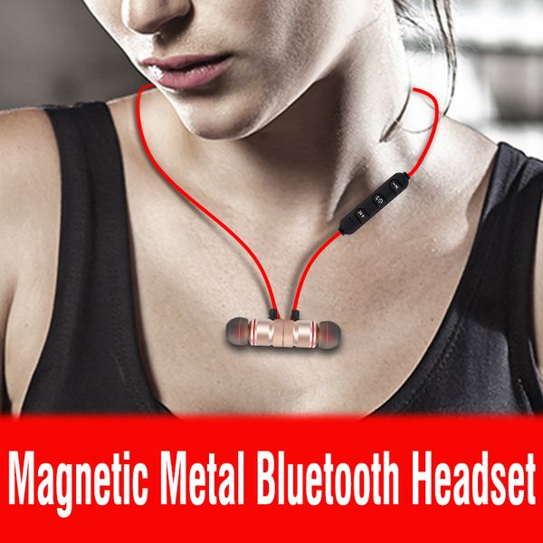 

2018 metal magnetic bluetooth headphones 4.1 headphones stereo sports wireless in-ear bluetooth headphones