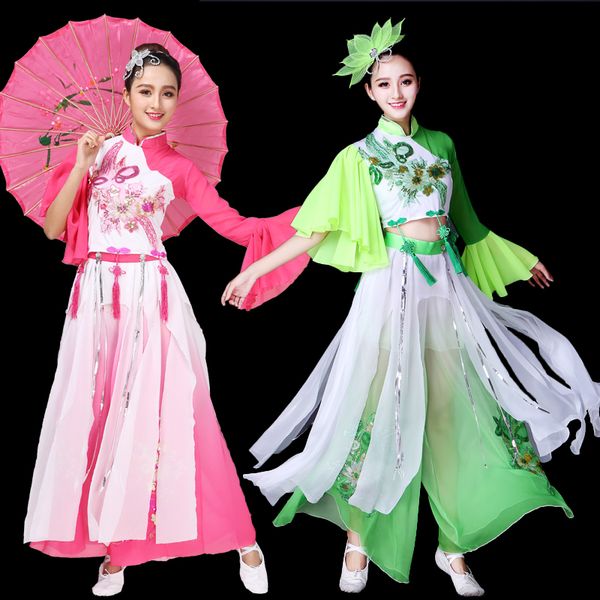

classical yangko dance costumes elegant national fan umbrella dance suit for children traditional chinese costumes, Black;red