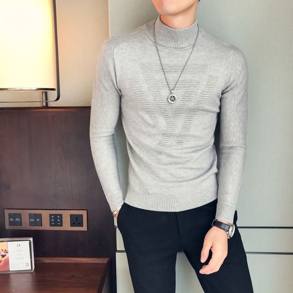 

autumn and winter sweater male korean version of the self-cultivation men's collar sweater trend youth shirt tights shirt men, White;black