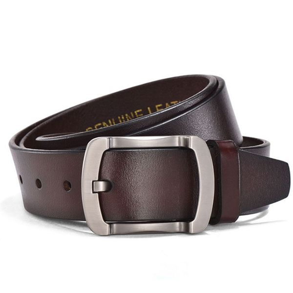 

cowhide leather belts for men brand strap male pin buckle vintage jeans belt long waist 110-125 cm ing, Black;brown
