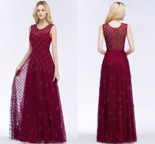 

2020 elegant burgundy prom dresses long 2018 jewel neck beading crystals floor length formal evening party gowns cps882, Black;red