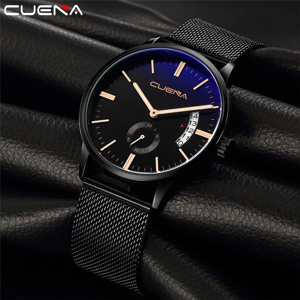 

cuena quartz men watch casual sport quartz watch clock wristwatch 2018 fashion large dial male clock, Slivery;brown
