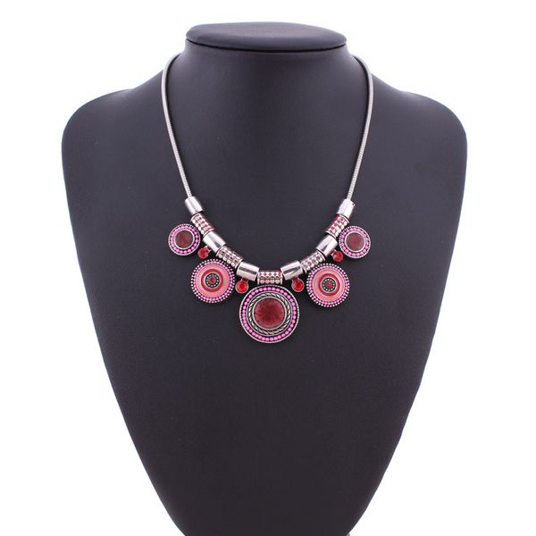 

red fashion vintage boho drop-shaped necklace party wedding jewelry women gifts, Silver