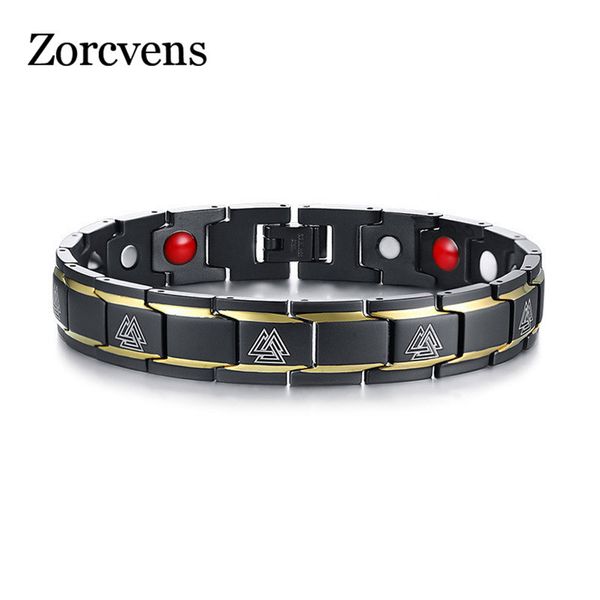 

zorcvens 2018 new germanium magnetic bracelets for men viking bangle stainless steel power bio energy male jewelry, Golden;silver
