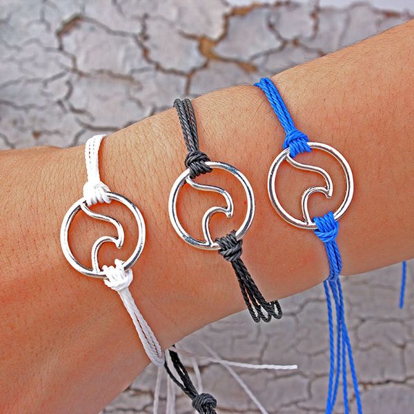 BYSPT Pure Life Hippie boho beach Braccialetti da surf ciondoli a onda fatti a mano Braccialetto dell'amicizia corda di cera BraccialiBangles