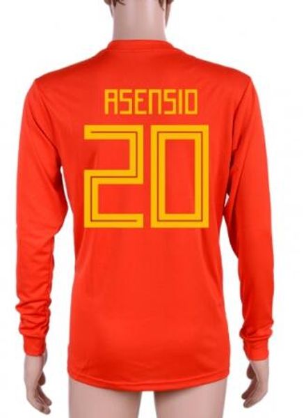 

Customized new mens 18-19 Home Red 20 Asensio Long Sleeves Thai Quality Soccer Jersey,22 isco 6 A.Iniesta 21 Silva 10 Thiago Soccer wear