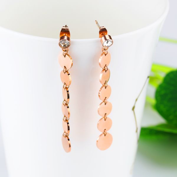 

темперамент простой круглый длинные серьги женщин с маленькими стразами личности бахромой титана стальные серьги, Golden;silver