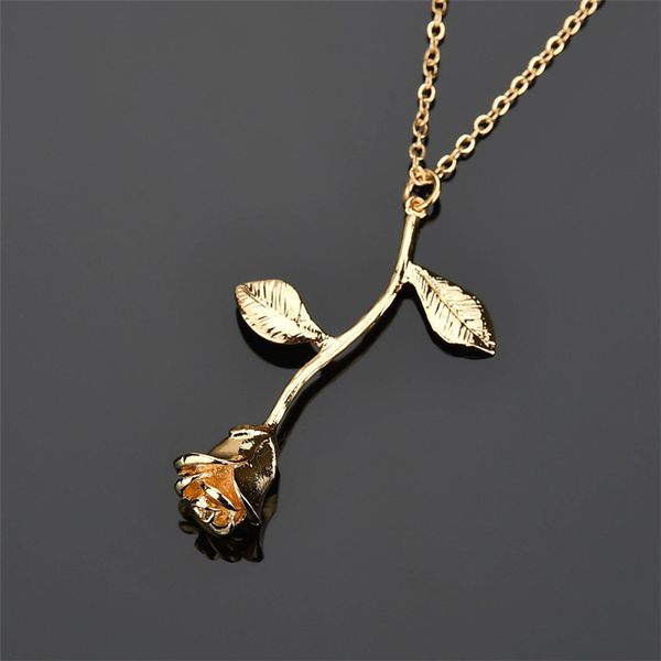 

1 pcs delicate rose flower pendant necklace charm boho gold silver beauty rose jewelry necklace for women girls birthday christmas gift