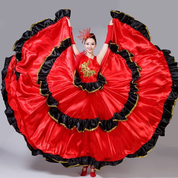 

flamenco skirt spanish senorita flamenco dancer fancy dress costume brazil dance costume gypsy ro dress s-xxxl dl2891, Black;red