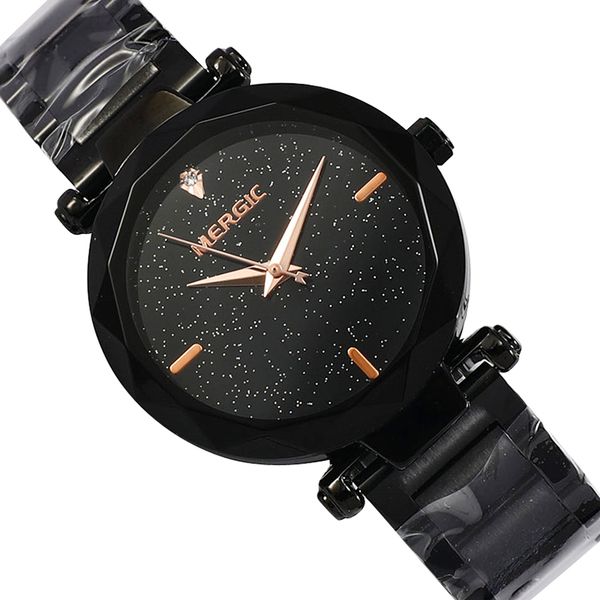 

quartz fashion starry sky crystal black magnet watch women luxury rose gold purple blue mesh stainless steel elegant ladies 2019, Slivery;brown