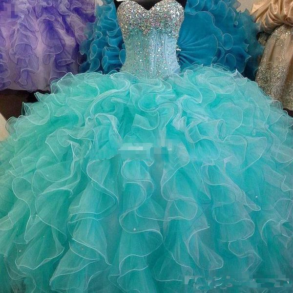 Türkisblaues Quinceanera-Kleid, Ballkleid, herzförmig, mit Perlen, rückenfrei, Mädchen-Quinceanera-Kleider für 15 Jahre, süßes 16-Kleid