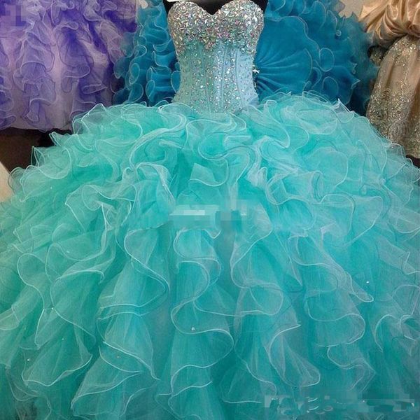 

2017 Бирюзовый Синий Quinceanera Платье Бальное Платье Возлюбленной С Бисером Спинки Дешевые Девушки 15 Лет Quinceanera Платья Сладкий 16 Dresse