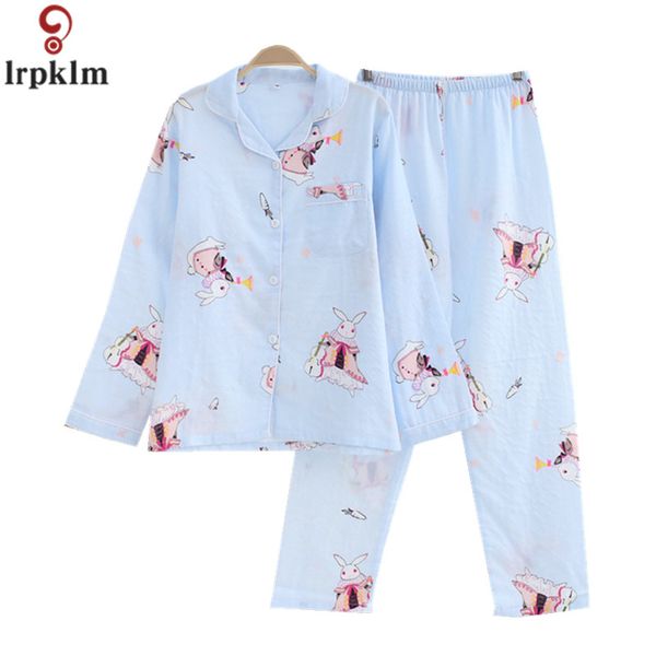 

women's cotton suits summer pajamas plus size two piece thin cartoon printed nighty female loose cozy sleeping wear jw259, Blue;gray