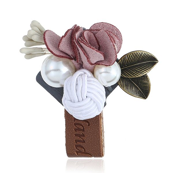 

fashion pearls flowers brooches pins women handmade wedding leather brooch for feminine banquet party accessories gift, Gray